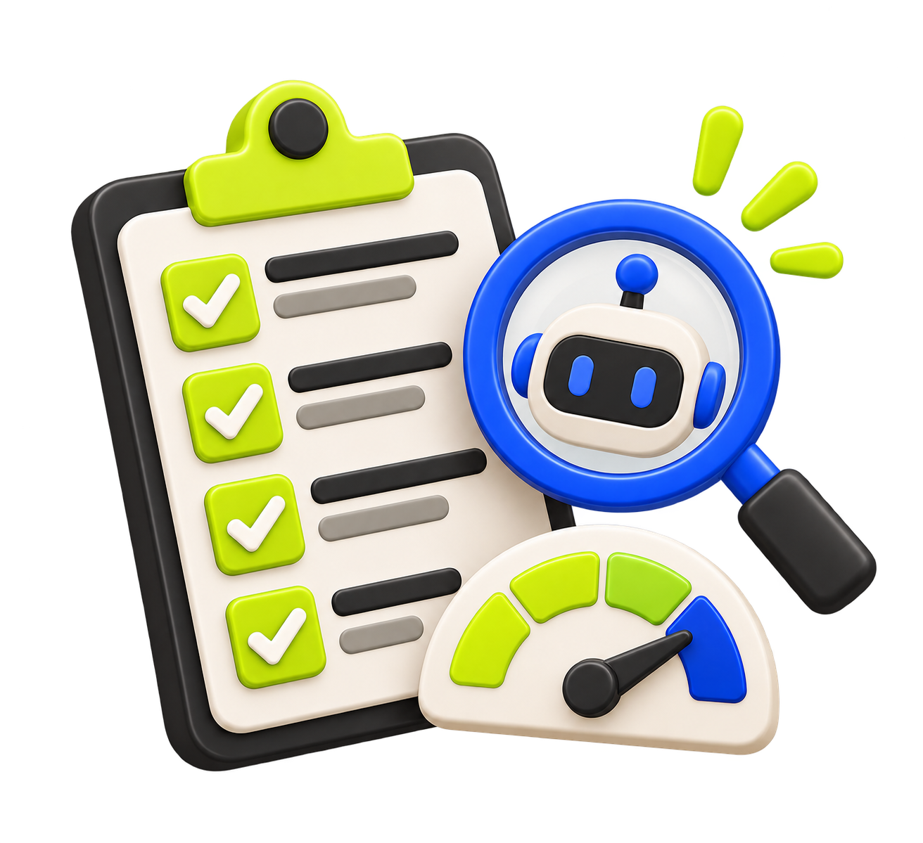Evaluation checklist and magnifying glass