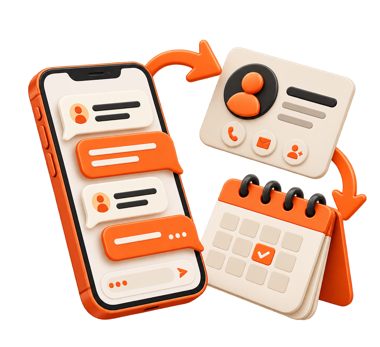 Phone, contact card, and calendar
